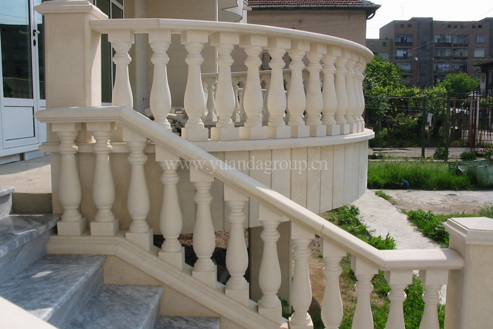 Beige limestone villa wall cladding and railing projects