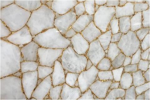 Crystal white agate slab with gold trim