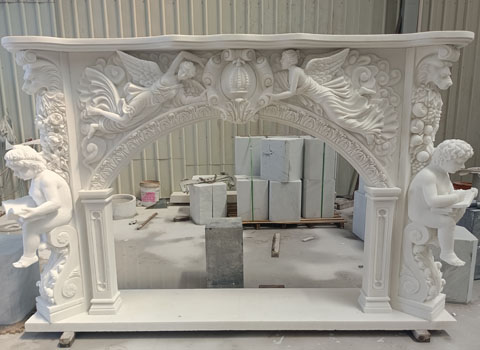 Chinese pure white marble fireplace