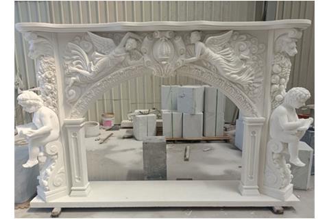 Chinese pure white marble fireplace