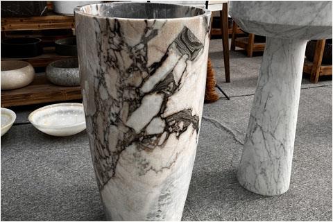 White pedestal basin hand washing stone marble
