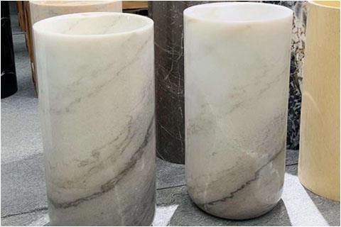 White marble with black veins pedestal basin hand washing