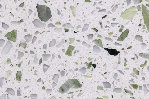 White With Green and Grey Shards Terrazzo Tile