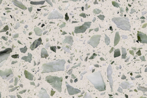 Beige With Green and Grey Mineral Shards Terrazzo Tile